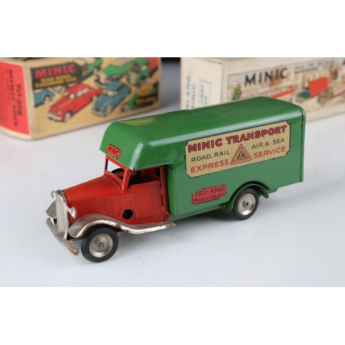 433 - Three boxed Triang Minic tin plate clockwork models to include Delivery Van with British Railways de... 