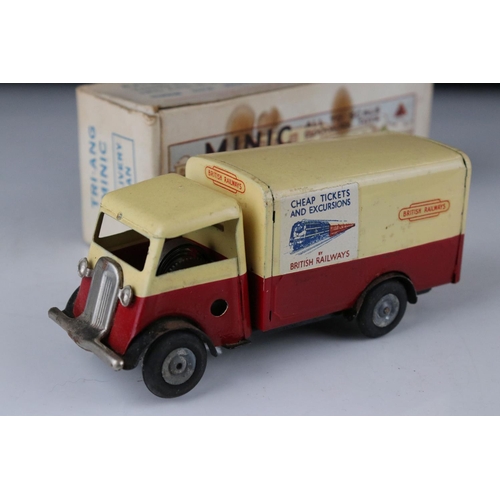 433 - Three boxed Triang Minic tin plate clockwork models to include Delivery Van with British Railways de... 