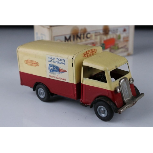 433 - Three boxed Triang Minic tin plate clockwork models to include Delivery Van with British Railways de... 