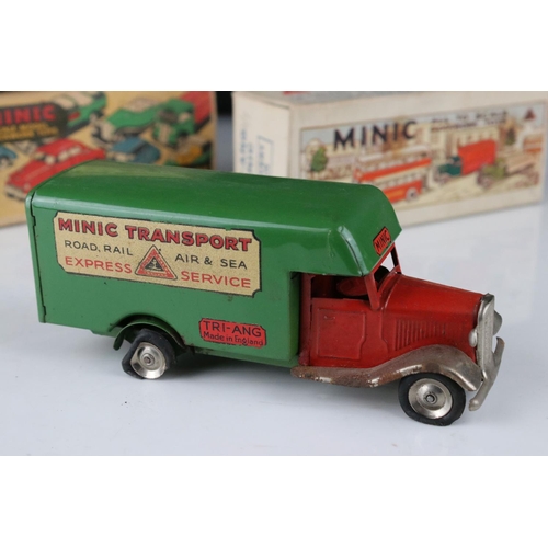 433 - Three boxed Triang Minic tin plate clockwork models to include Delivery Van with British Railways de... 