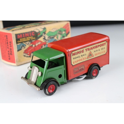 433 - Three boxed Triang Minic tin plate clockwork models to include Delivery Van with British Railways de... 