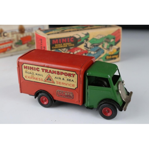 433 - Three boxed Triang Minic tin plate clockwork models to include Delivery Van with British Railways de... 