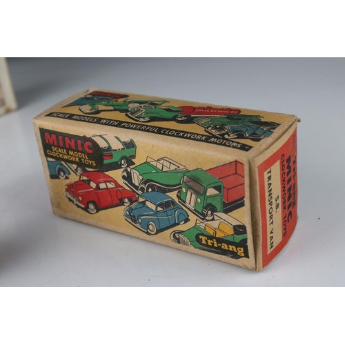 433 - Three boxed Triang Minic tin plate clockwork models to include Delivery Van with British Railways de... 