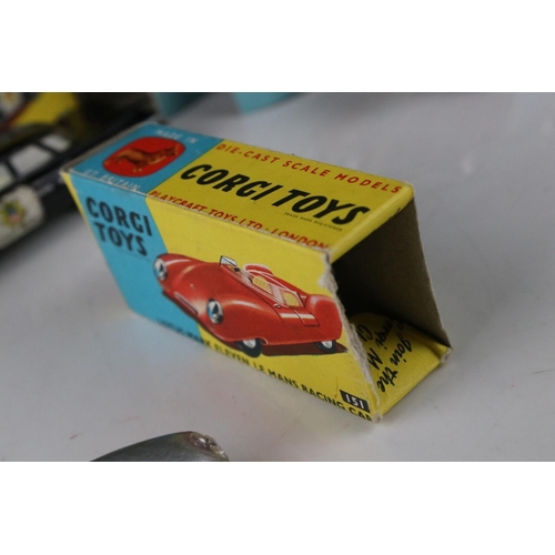 434 - Seven boxed play worn Corgi diecast models all with one end flap missing, to include 151 Lotus Le Ma... 