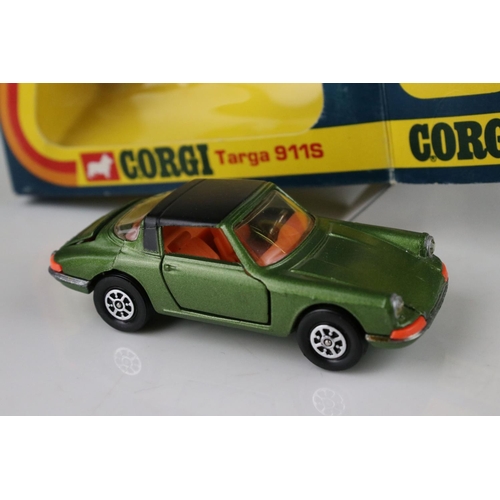 436 - Boxed Corgi 382 Porsche Targa 911S diecast model in dark green with black roof (diecast ex, box a li... 