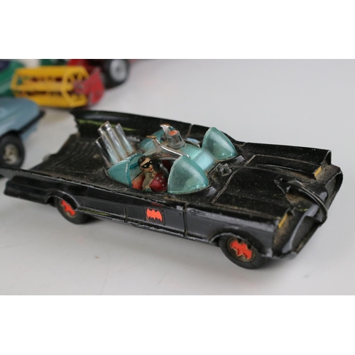 444 - Eight mid 20th C play worn diecast models to include Corgi & Dinky featuring Corgi Batmobile with Ba... 