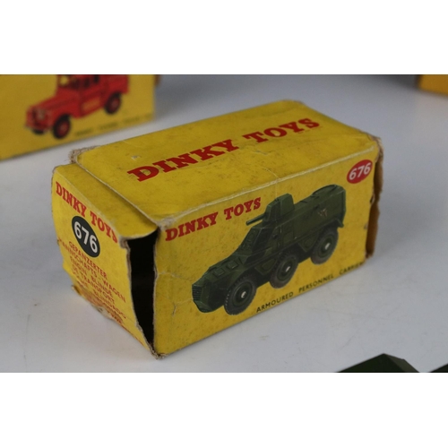 445 - Three boxed Dinky diecast models to include 109 Austin Healey 100 Sports in yellow, 676 Armoured Per... 