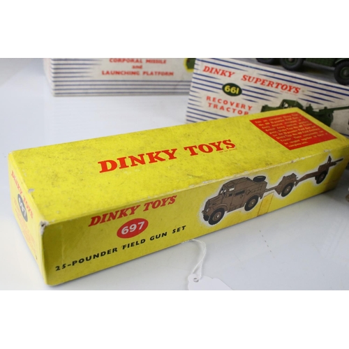 448 - Five boxed Dinky military diecast models to include 697 25 Pounder Field Gun Set, 651 Centurion Tank... 