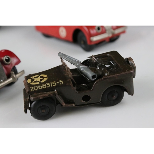 456 - Five mid 20th C models to include Schuco tin plate Jaguar XK120 in red, Scalex tin plate MG TF in re... 