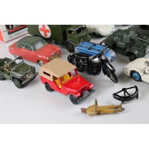 459 - 16 Original mid 20th C play worn diecast models to include Corgi and Dinky road and military example... 