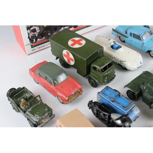 459 - 16 Original mid 20th C play worn diecast models to include Corgi and Dinky road and military example... 