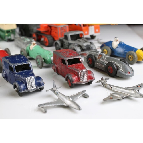 460 - Around 32 mid 20th C play worn diecast models to include Timpo & Dinky commercial, planes and road e... 