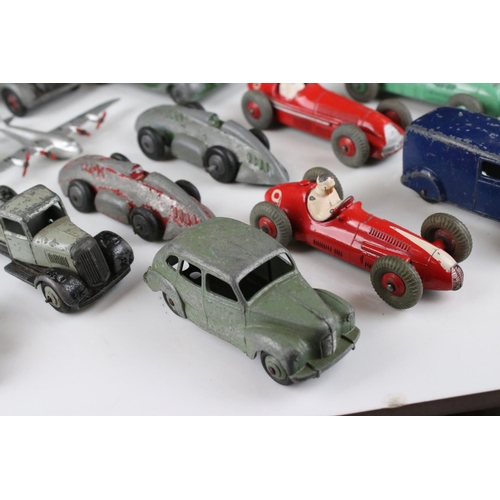 460 - Around 32 mid 20th C play worn diecast models to include Timpo & Dinky commercial, planes and road e... 