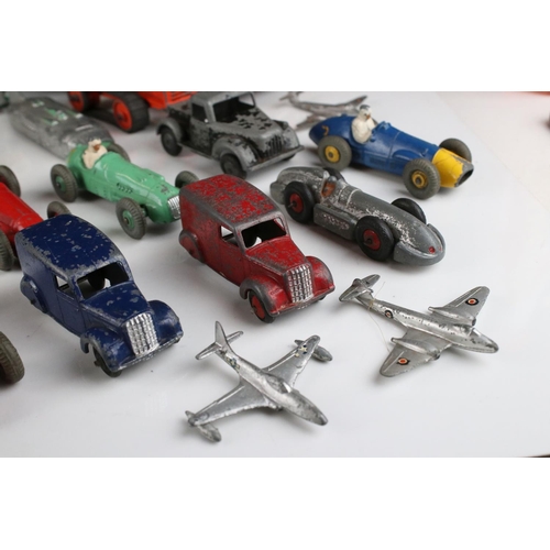 460 - Around 32 mid 20th C play worn diecast models to include Timpo & Dinky commercial, planes and road e... 