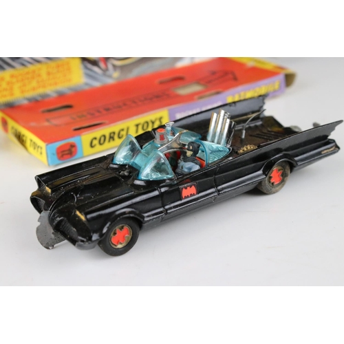 500 - Boxed Corgi 267 Batman Batmobile diecast model with both Batman & Robin figures, diecast showing som... 