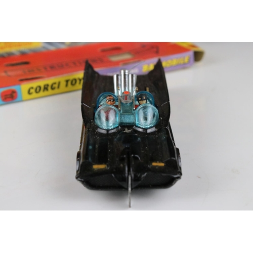 500 - Boxed Corgi 267 Batman Batmobile diecast model with both Batman & Robin figures, diecast showing som... 