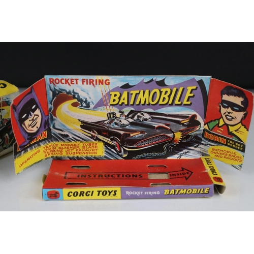 500 - Boxed Corgi 267 Batman Batmobile diecast model with both Batman & Robin figures, diecast showing som... 