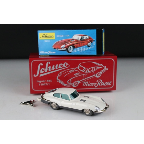 501 - Boxed Special Edition Schuco Jaguar Micro Racer Jaguar XKE #1047/1 in white, with presentation case,... 