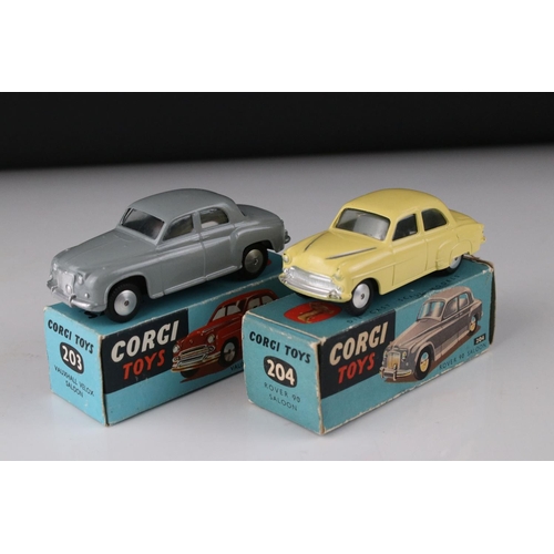 507 - Two boxed Corgi diecast models to include 204 Rover 90 Saloon in grey (box gd with edge wear, diecas... 