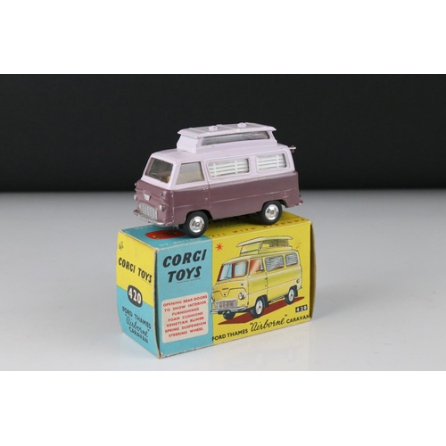 509 - Boxed Corgi 420 Ford Thames Airborne Caravan diecast model in two tone pink/lilac, couple of paint c... 