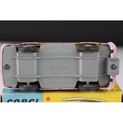 509 - Boxed Corgi 420 Ford Thames Airborne Caravan diecast model in two tone pink/lilac, couple of paint c... 