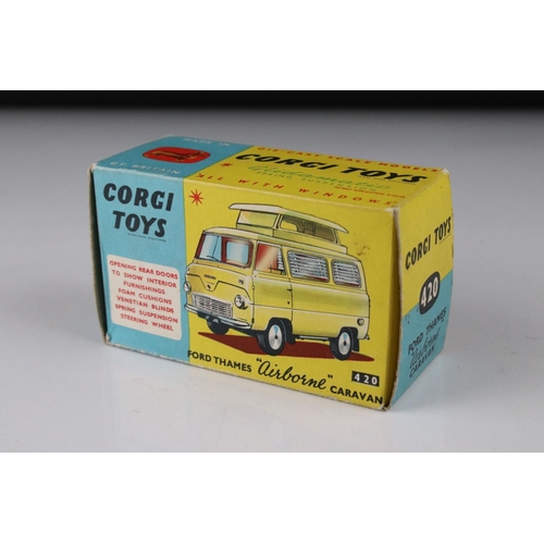 509 - Boxed Corgi 420 Ford Thames Airborne Caravan diecast model in two tone pink/lilac, couple of paint c... 