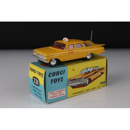 510 - Boxed Corgi 221 Chevrolet New York Taxi Cab diecast model with original Corgi leaflet, excellent