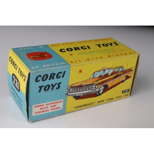 510 - Boxed Corgi 221 Chevrolet New York Taxi Cab diecast model with original Corgi leaflet, excellent