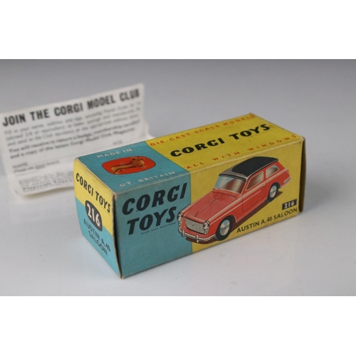 517 - Two boxed Corgi diecast models to include 216 Austin A40 Saloon (diecast excellent, box gd) & 217 Fi... 