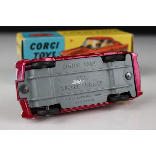 520 - Two boxed Corgi diecast models to include 316 NSU Sports Prinz in metallic cerise (excellent) and 31... 