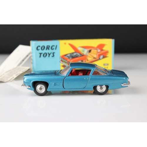 521 - Three boxed Corgi diecast models to include 241 Ghia L6.4 in metallic blue, 314 Ferrari Berlinetta 2... 