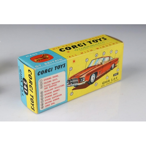 521 - Three boxed Corgi diecast models to include 241 Ghia L6.4 in metallic blue, 314 Ferrari Berlinetta 2... 