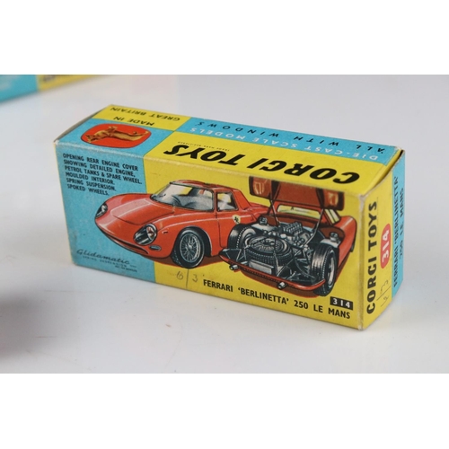 521 - Three boxed Corgi diecast models to include 241 Ghia L6.4 in metallic blue, 314 Ferrari Berlinetta 2... 