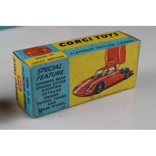 521 - Three boxed Corgi diecast models to include 241 Ghia L6.4 in metallic blue, 314 Ferrari Berlinetta 2... 