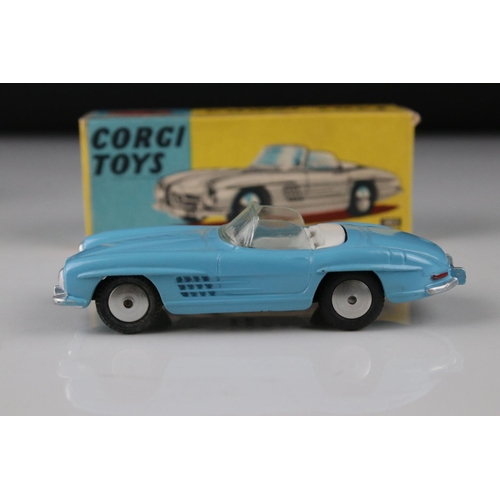 523 - Two boxed Corgi diecast models to include 302 MGA Sports Car in metallic green and 303 Mercedes Benz... 