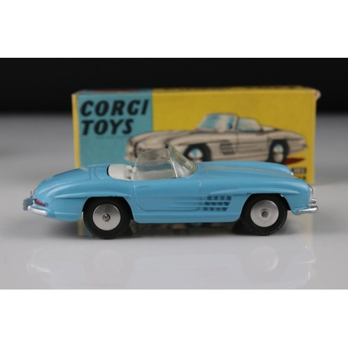 523 - Two boxed Corgi diecast models to include 302 MGA Sports Car in metallic green and 303 Mercedes Benz... 