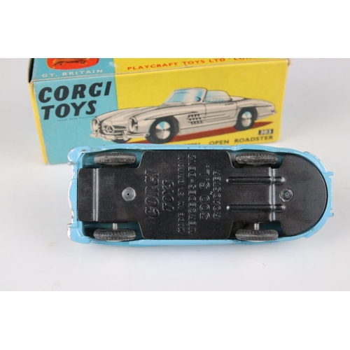 523 - Two boxed Corgi diecast models to include 302 MGA Sports Car in metallic green and 303 Mercedes Benz... 