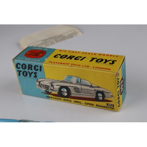 523 - Two boxed Corgi diecast models to include 302 MGA Sports Car in metallic green and 303 Mercedes Benz... 