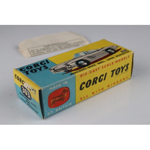 523 - Two boxed Corgi diecast models to include 302 MGA Sports Car in metallic green and 303 Mercedes Benz... 