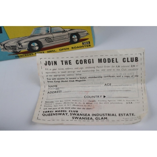 523 - Two boxed Corgi diecast models to include 302 MGA Sports Car in metallic green and 303 Mercedes Benz... 