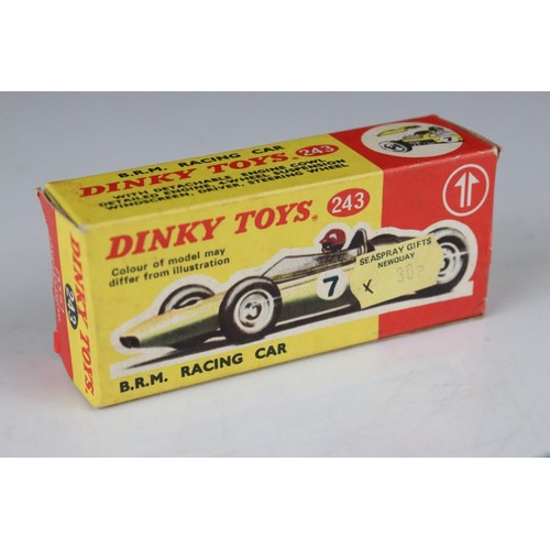 496 - Two boxed Dinky diecast models to include 243 BRM Racing Car in metallic green & 242 Ferrari Racing ... 