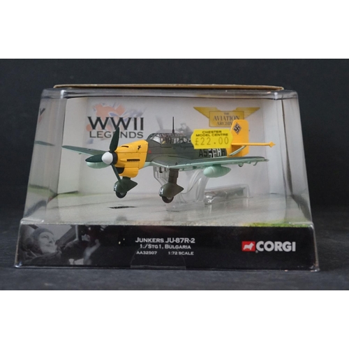 254 - Nine Carded Corgi WWII Legends 1/72 diecast models to include AA32105 Messerschmitt Bf109e-7/trop - ... 