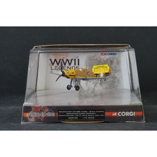 254 - Nine Carded Corgi WWII Legends 1/72 diecast models to include AA32105 Messerschmitt Bf109e-7/trop - ... 