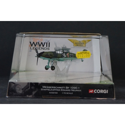 254 - Nine Carded Corgi WWII Legends 1/72 diecast models to include AA32105 Messerschmitt Bf109e-7/trop - ... 