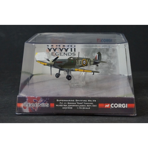 254 - Nine Carded Corgi WWII Legends 1/72 diecast models to include AA32105 Messerschmitt Bf109e-7/trop - ... 