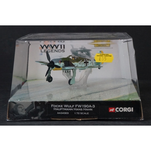 254 - Nine Carded Corgi WWII Legends 1/72 diecast models to include AA32105 Messerschmitt Bf109e-7/trop - ... 