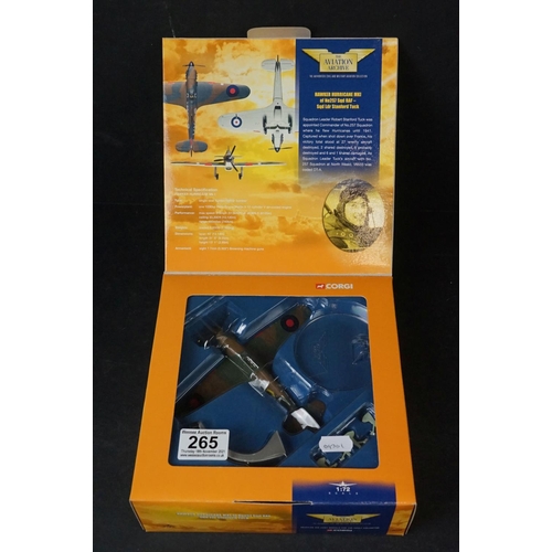 265 - Three 1:72 Corgi Aviation Archive diecast models to include Hawker Hurricane Mk1 No257 Sqn RAF Sqn L... 