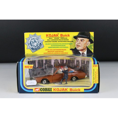 504 - Boxed Corgi 290 Kojak Buick diecast ,model, complete with figure and Police badge (unused) ex