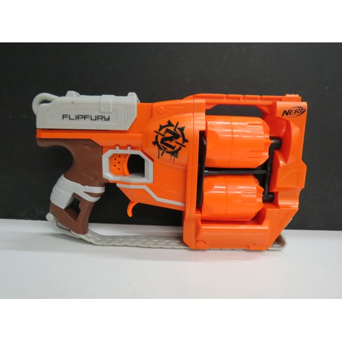 414A - Collection of Eight Nerf Guns to include Lazerops, Flipfury, Twinshock, Xshot, Dual-Strike, N-Strike... 