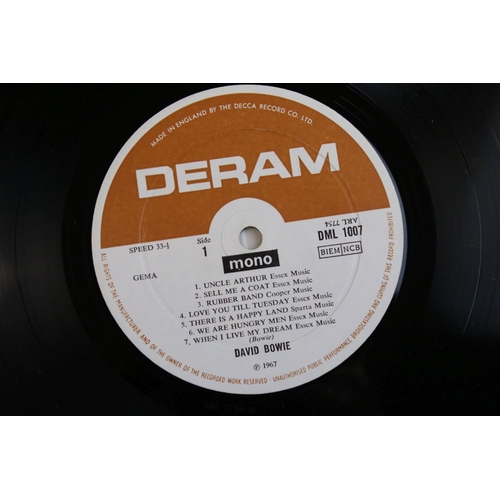 452 - Vinyl - David Bowie Self Titled on Deram (DML 1007) mono, laminated front cover.  Matrices 7754 1B a... 